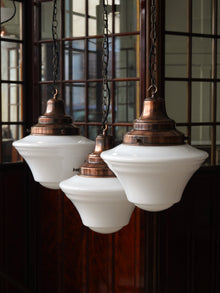The Draughtsman Opaline Glass Pendant in Patinated Copper