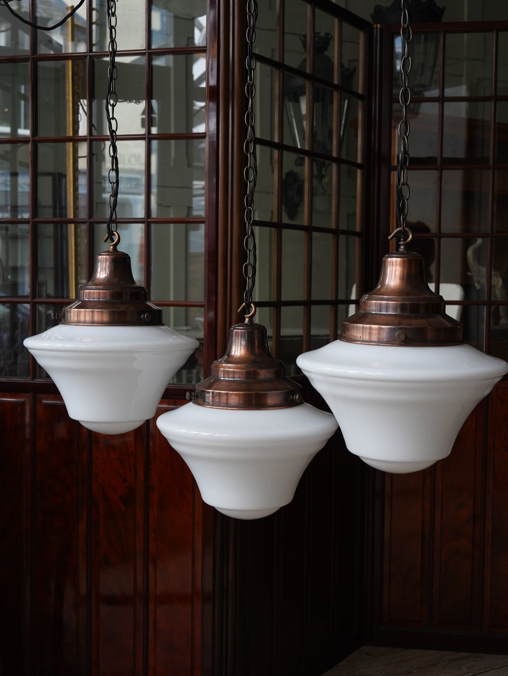 The Draughtsman Opaline Glass Pendant in Patinated Copper