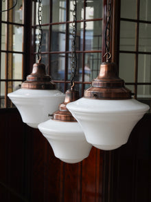 The Draughtsman Opaline Glass Pendant in Patinated Copper