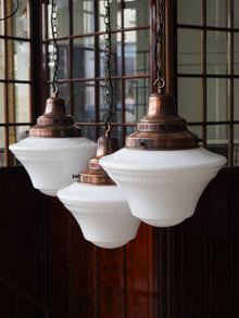 The Draughtsman Opaline Glass Pendant in Patinated Copper