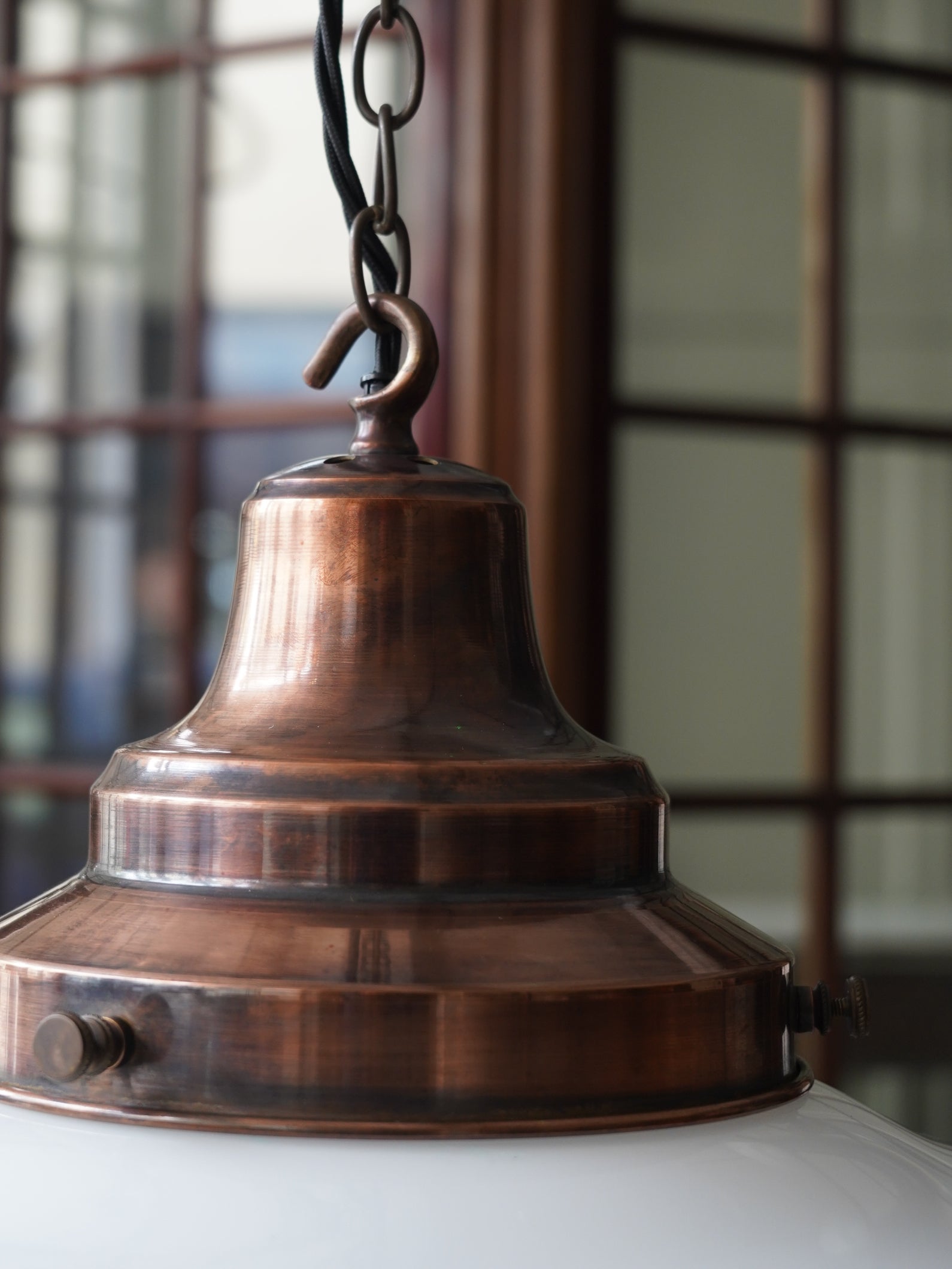 The Draughtsman Opaline Glass Pendant in Patinated Copper