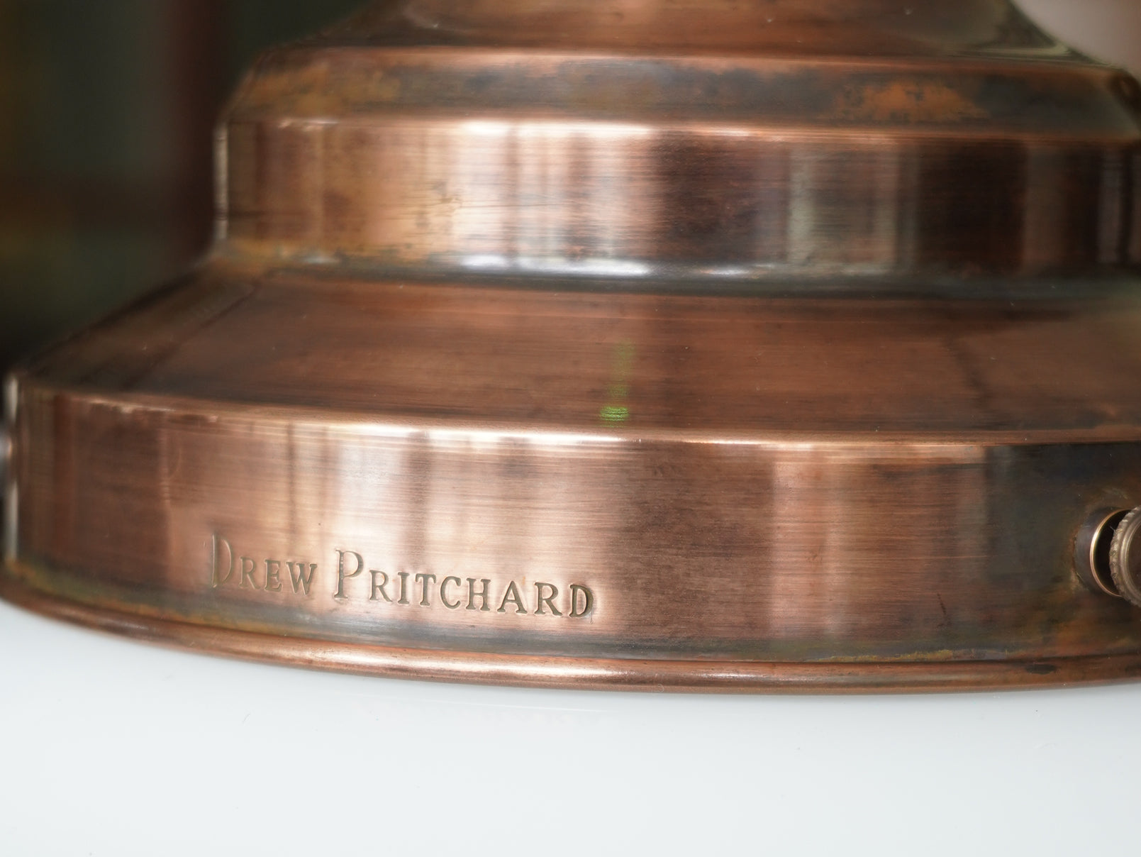 The Draughtsman Opaline Glass Pendant in Patinated Copper