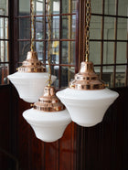 The Draughtsman Opaline Glass Pendant Light in Polished Copper