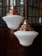 The Draughtsman Opaline Glass Pendant Light in Polished Copper