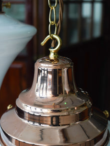 The Draughtsman Opaline Glass Pendant Light in Polished Copper