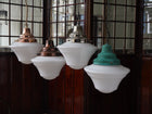 The Draughtsman Opaline Glass Pendant Light in Polished Copper