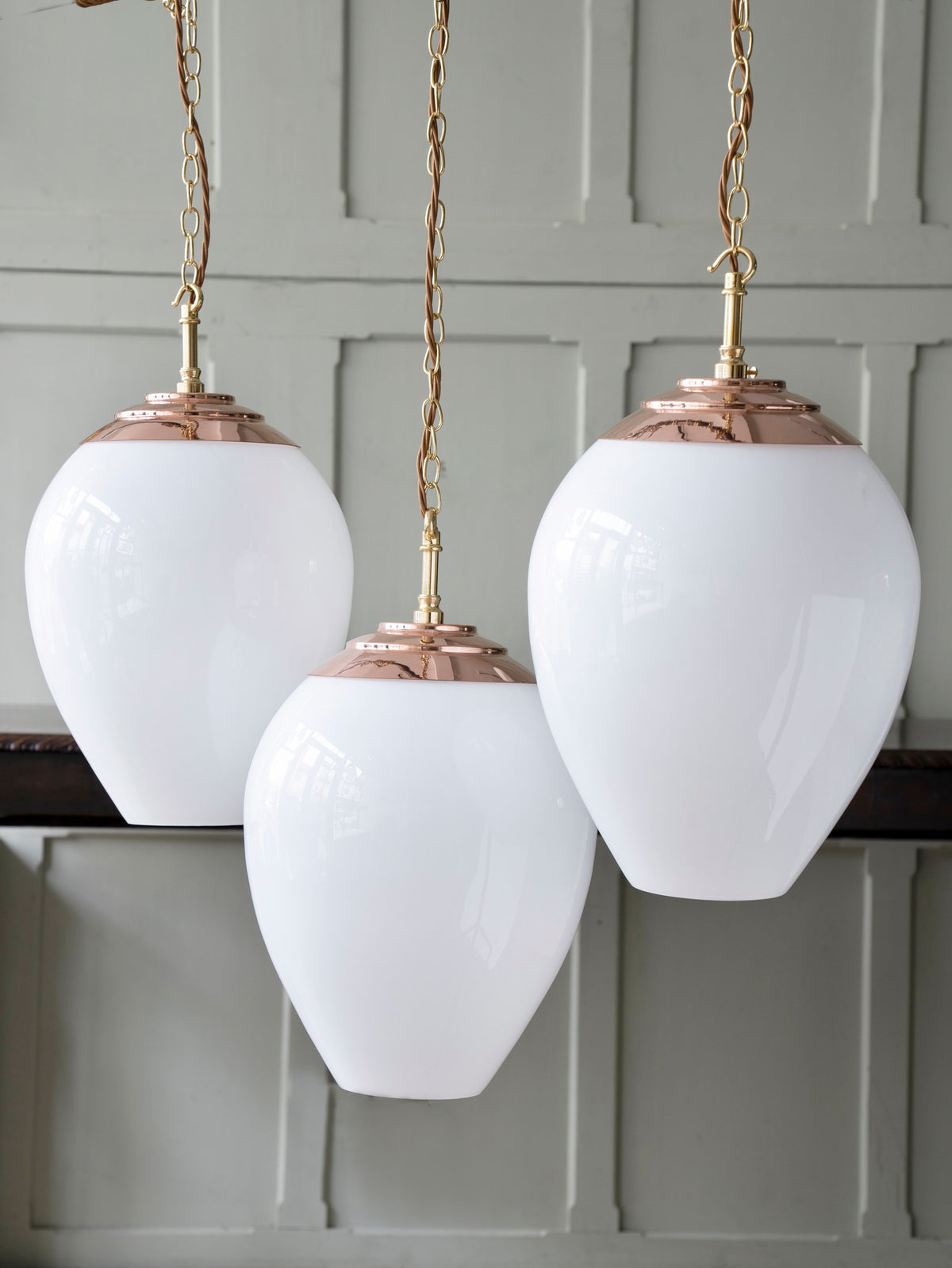 The Eirlys Opaline Glass Pendant in Polished Copper