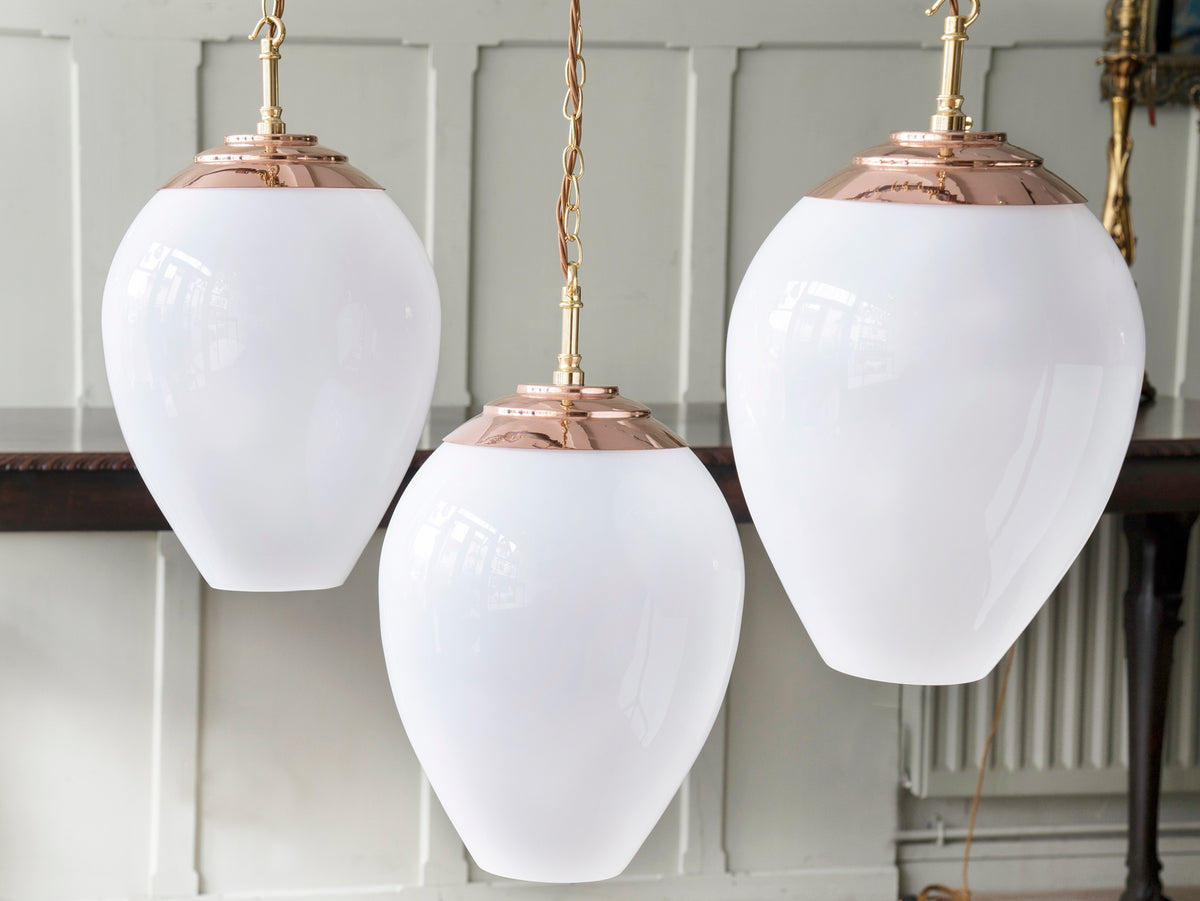 The Eirlys Opaline Glass Pendant in Polished Copper