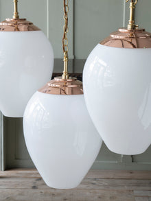The Eirlys Opaline Glass Pendant in Polished Copper