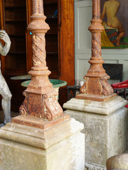Cast Iron Lamp Standards on Stone Pedestals