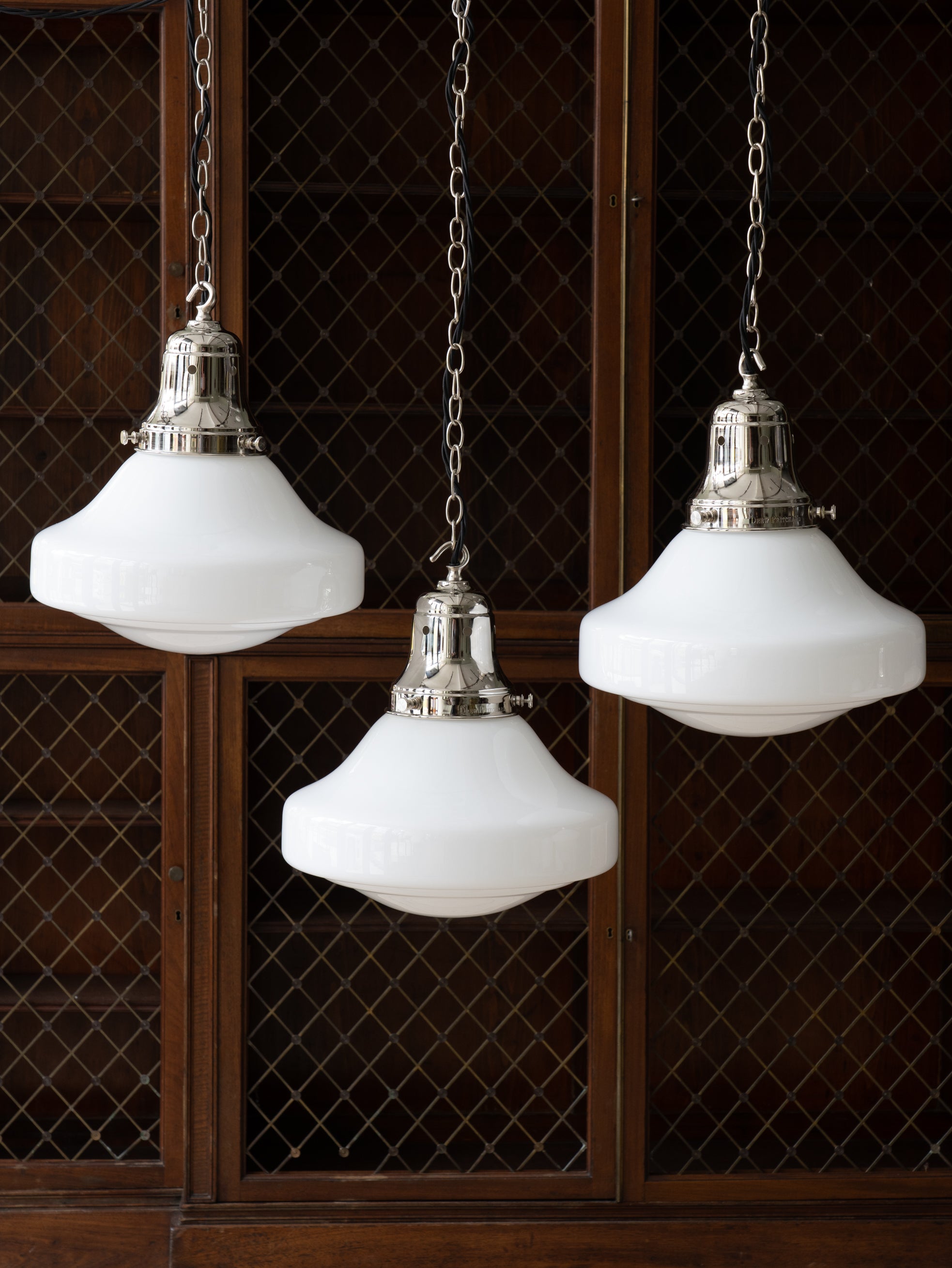 The Ellis Opaline Glass Pendant Light in Nickel