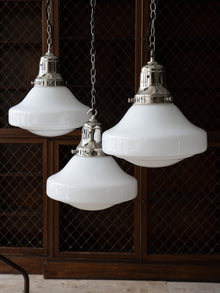 The Ellis Opaline Glass Pendant Light in Nickel