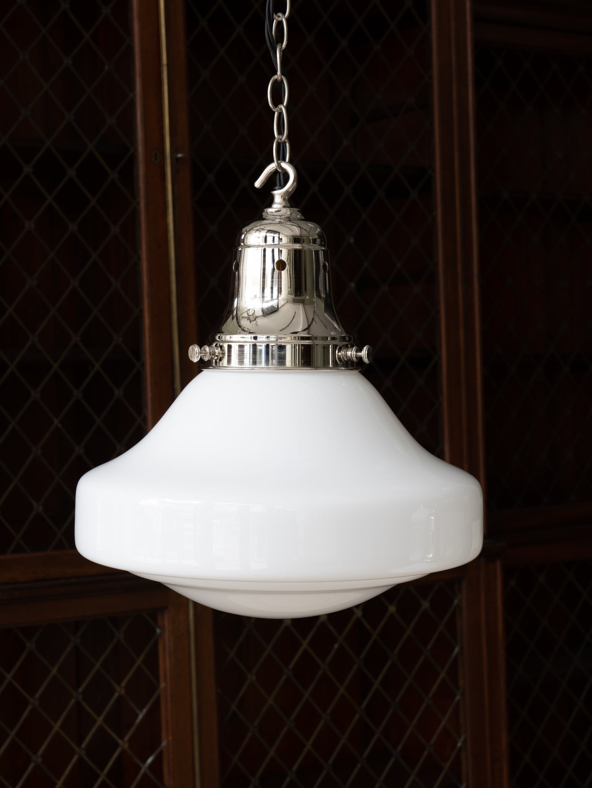 The Ellis Opaline Glass Pendant Light in Nickel