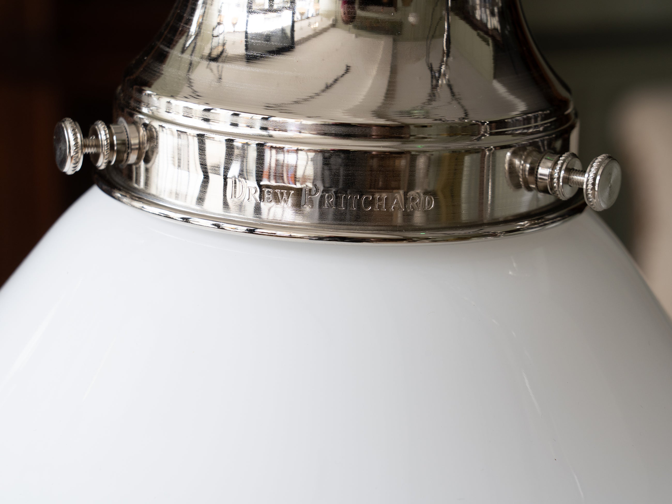 The Ellis Opaline Glass Pendant Light in Nickel