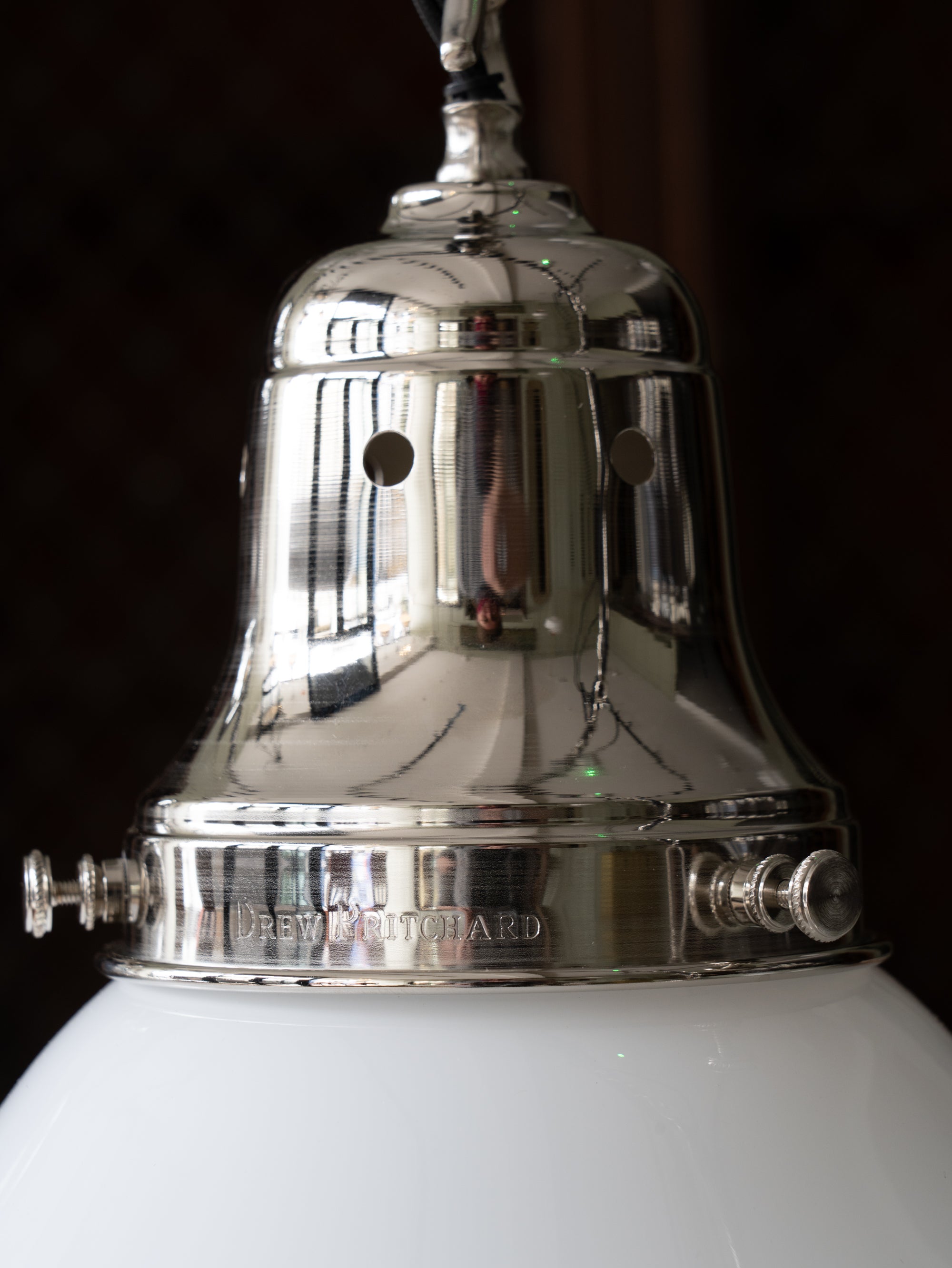The Ellis Opaline Glass Pendant Light in Nickel