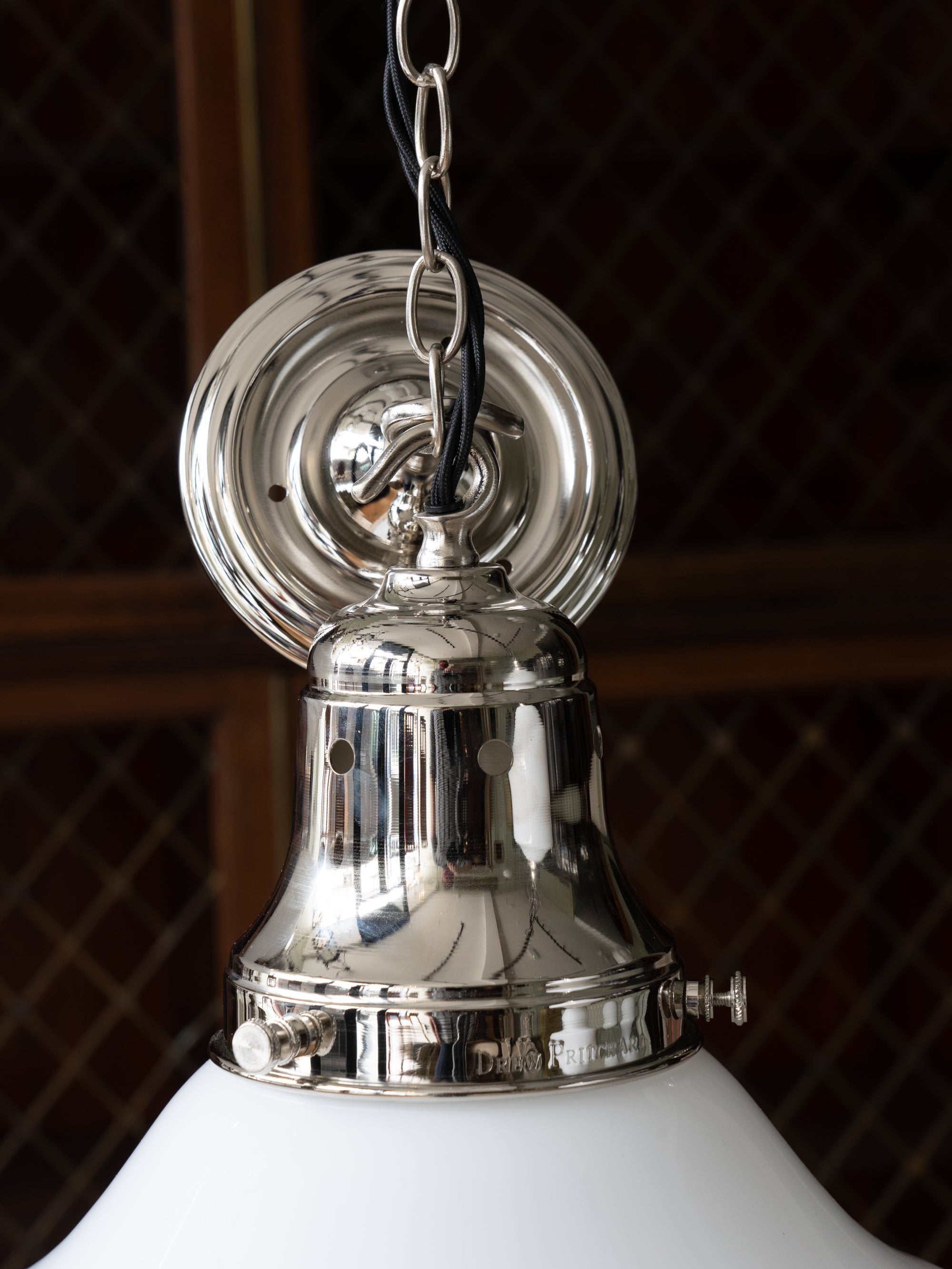 The Ellis Opaline Glass Pendant Light in Nickel