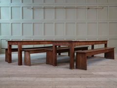 Arts & Crafts Oak Refectory Table With Short Benches