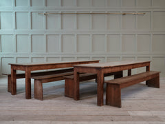 Arts & Crafts Oak Refectory Table With Short Benches