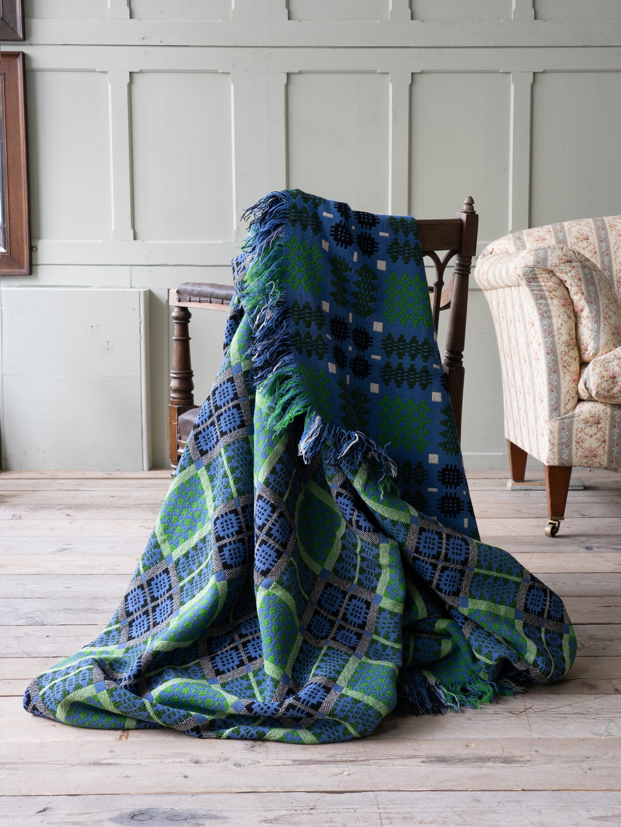 Blue & Green Welsh Tapestry Blanket