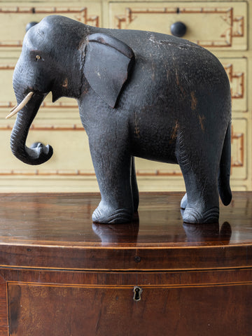 Carved Tropical Hardwood Indian Elephant