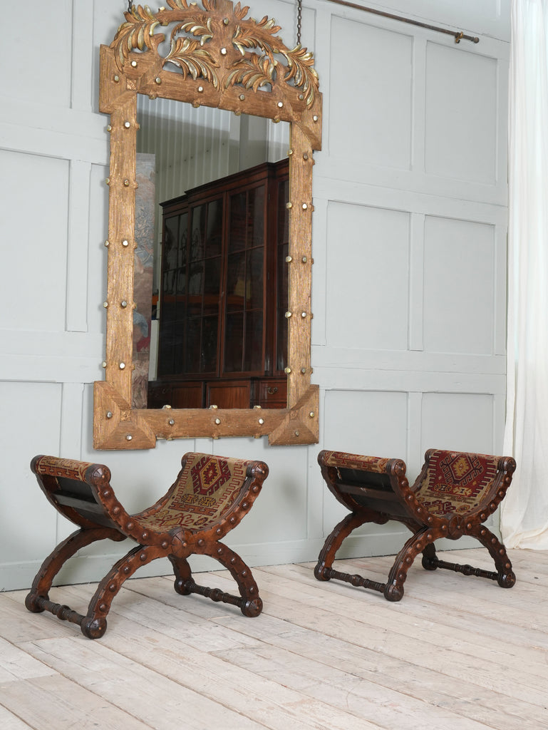 A Pair of Reformed Gothic X Frame Mahogany Stools