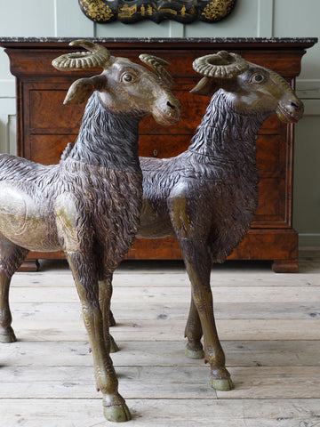 A Pair of Carved & Painted 19th Century Goats