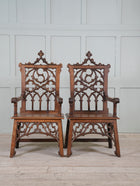 A Pair of 19th Century Oak Gothic Revival Armchairs