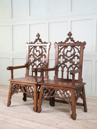 A Pair of 19th Century Oak Gothic Revival Armchairs