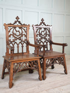 A Pair of 19th Century Oak Gothic Revival Armchairs
