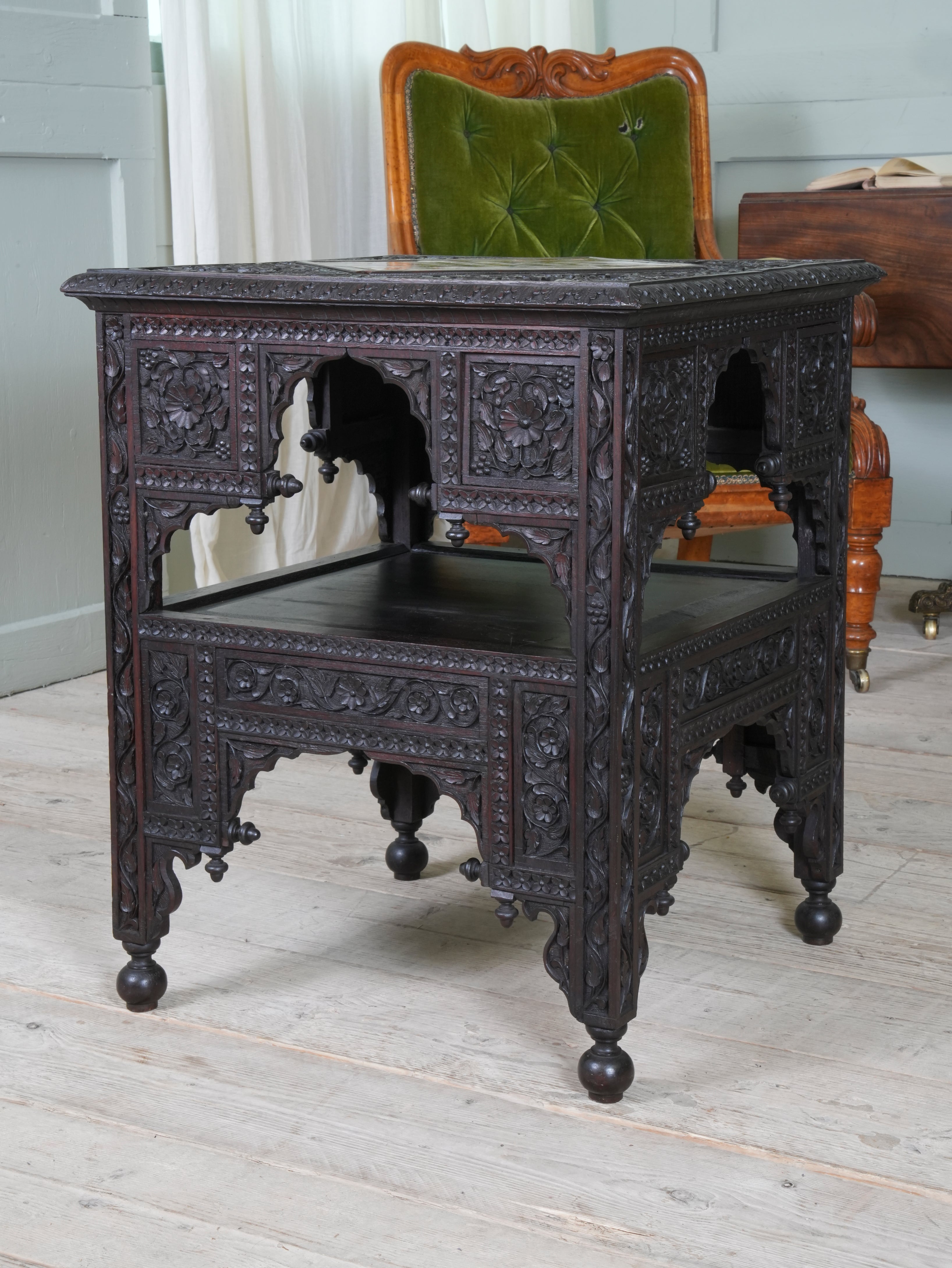 A Carved Rosewood & Pietra Dura Occasional Table