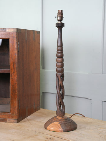 A Turned Tropical Hardwood Table Lamp