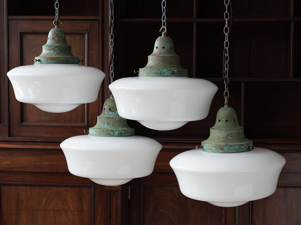 The Capel Mawr Opaline Glass Pendant in Verdigris