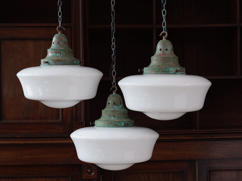 The Capel Mawr Opaline Glass Pendant in Verdigris
