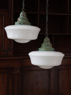 The Capel Mawr Opaline Glass Pendant in Verdigris