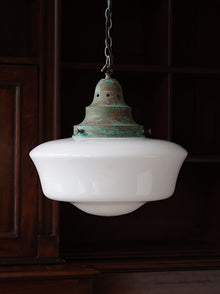 The Capel Mawr Opaline Glass Pendant in Verdigris