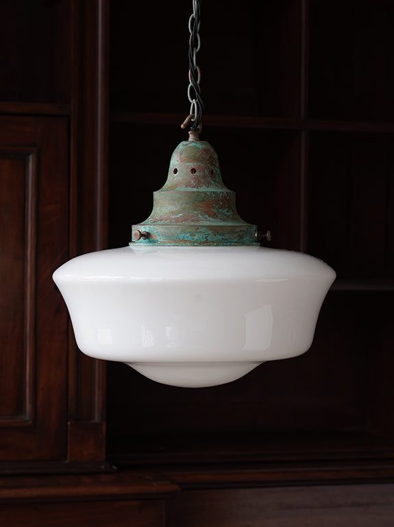 The Capel Mawr Opaline Glass Pendant in Verdigris