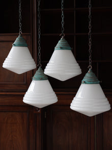 The Grace Opaline Glass Pendant Light in Verdigris