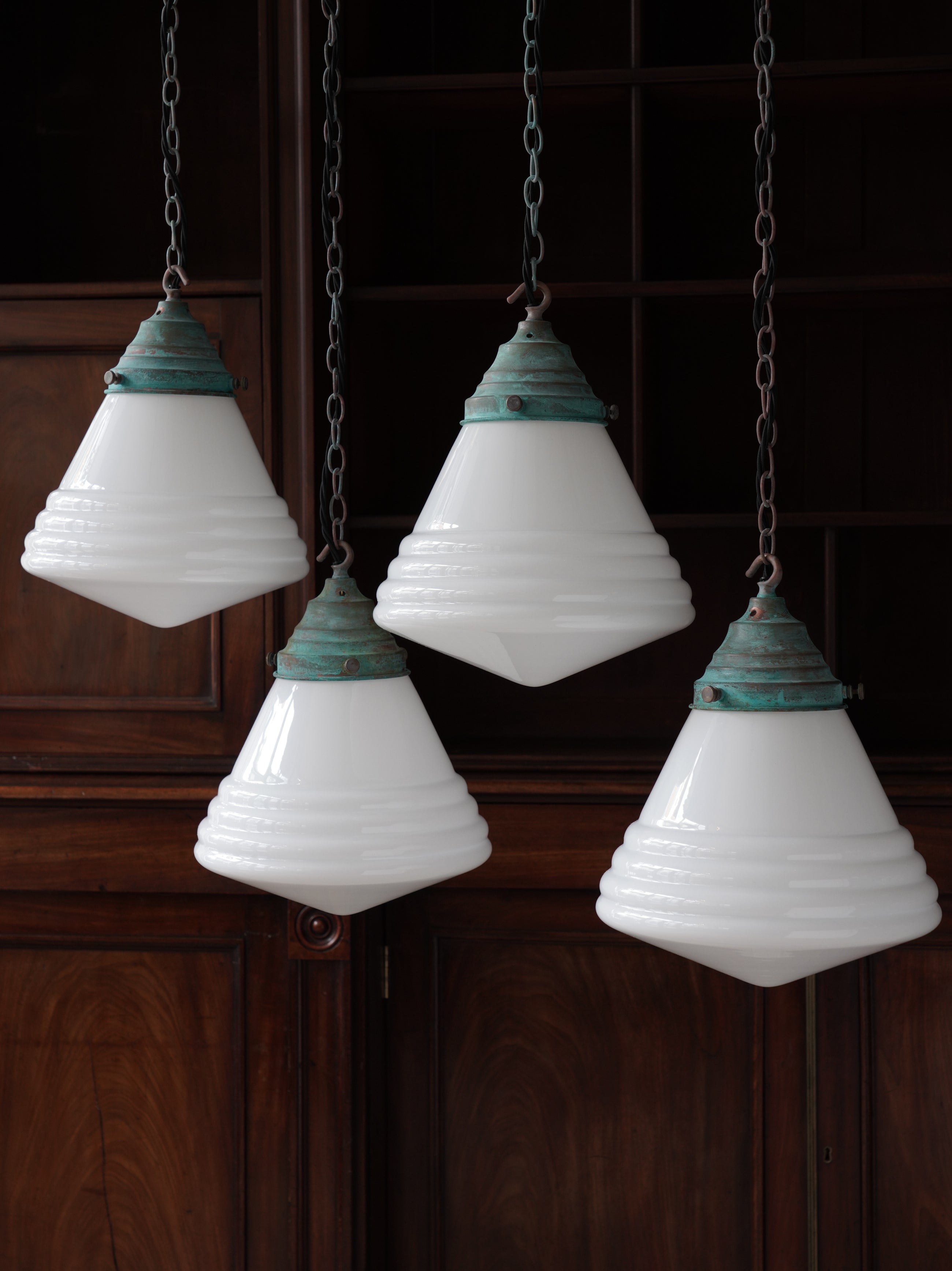 The Grace Opaline Glass Pendant Light in Verdigris