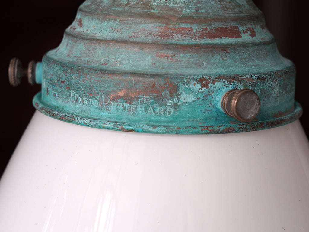 The Grace Opaline Glass Pendant Light in Verdigris