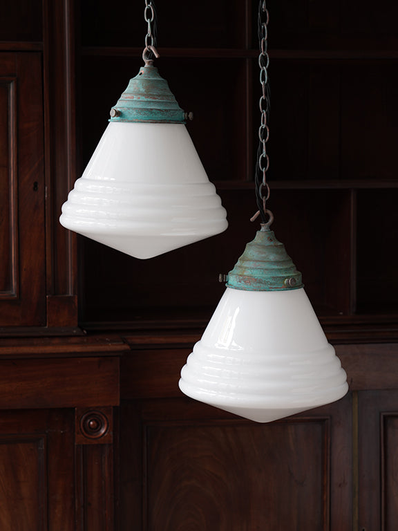 The Grace Opaline Glass Pendant Light in Verdigris