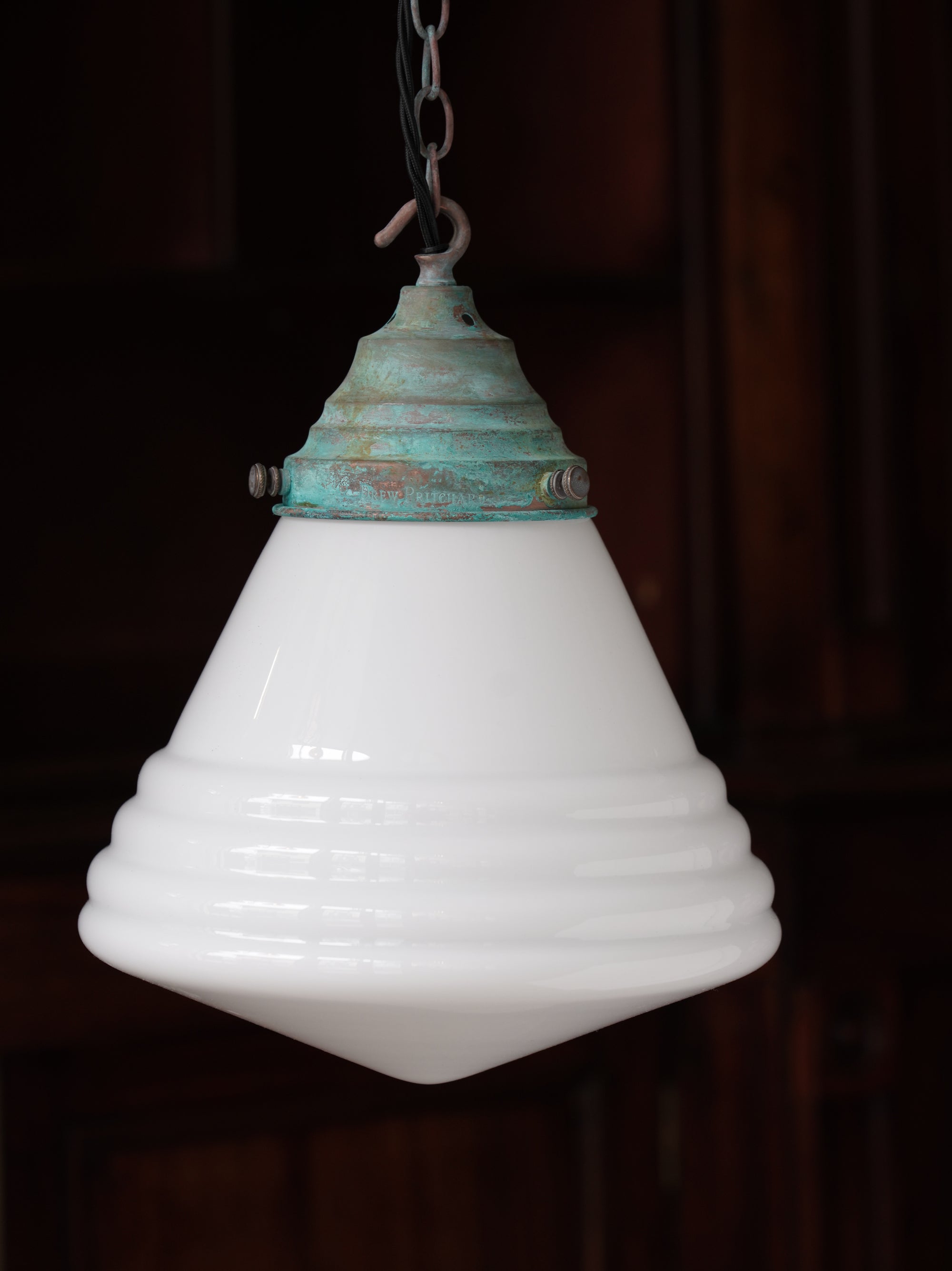 The Grace Opaline Glass Pendant Light in Verdigris