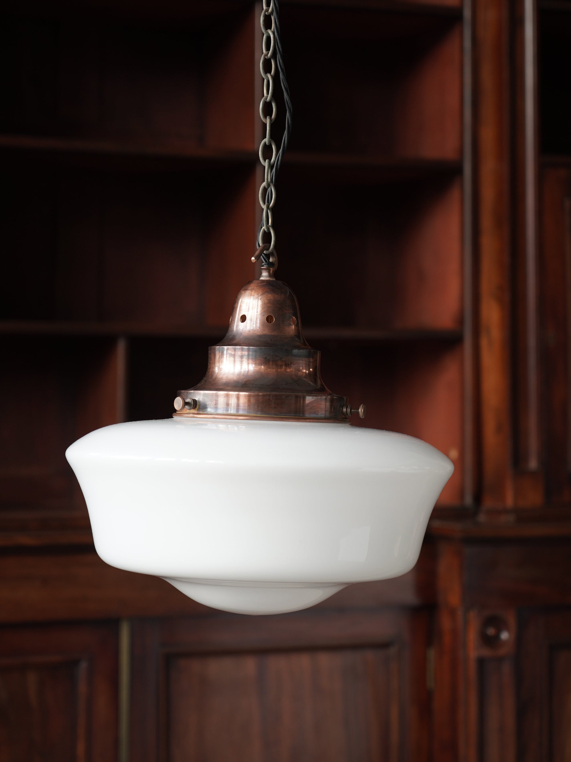 The Capel Bach Opaline Glass Pendant in Patinated Copper