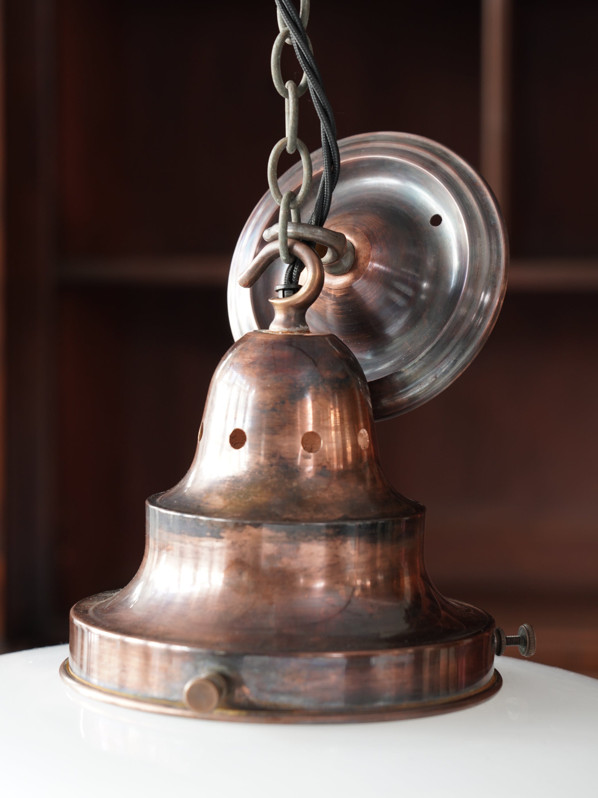 The Capel Bach Opaline Glass Pendant in Patinated Copper