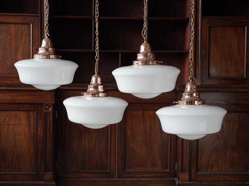 The Capel Bach Opaline Glass Pendant in Polished Copper