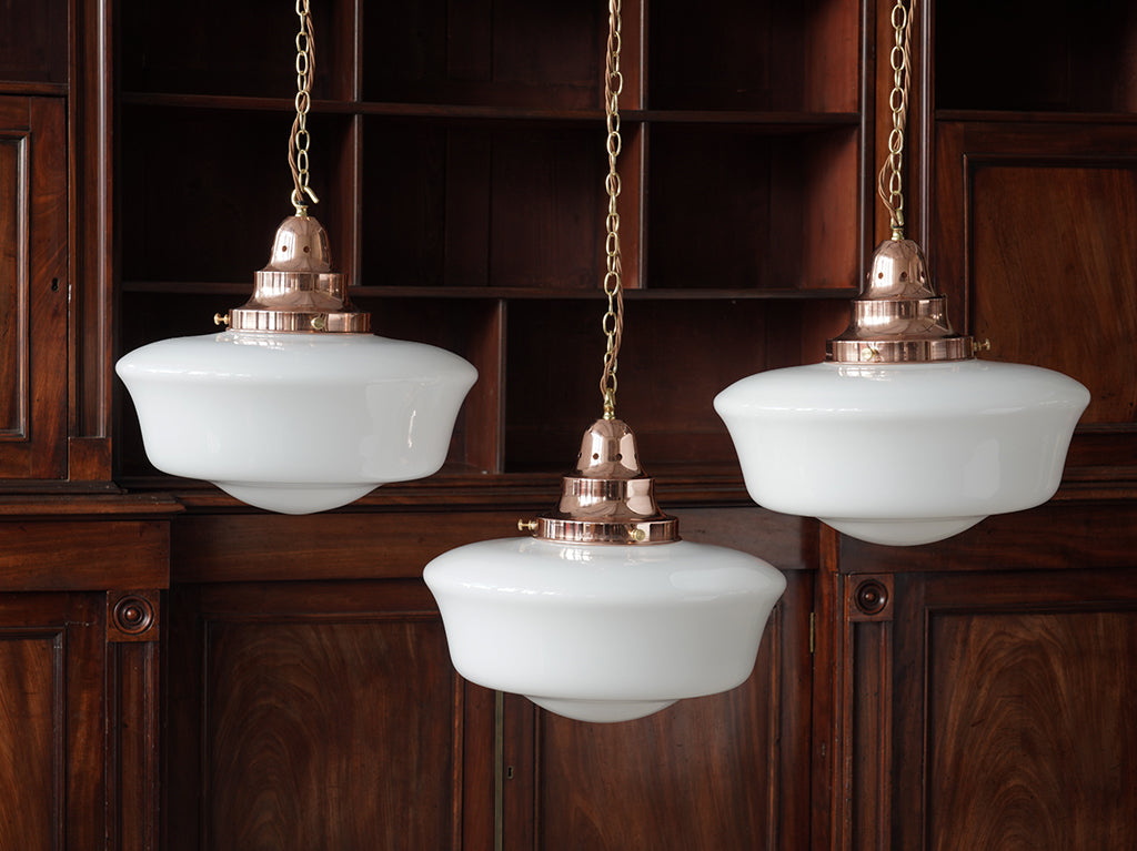 The Capel Bach Opaline Glass Pendant in Polished Copper