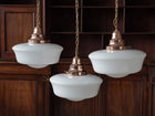 The Capel Mawr Opaline Glass Pendant in Polished Copper