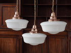 The Capel Mawr Opaline Glass Pendant in Polished Copper
