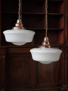 The Capel Bach Opaline Glass Pendant in Polished Copper