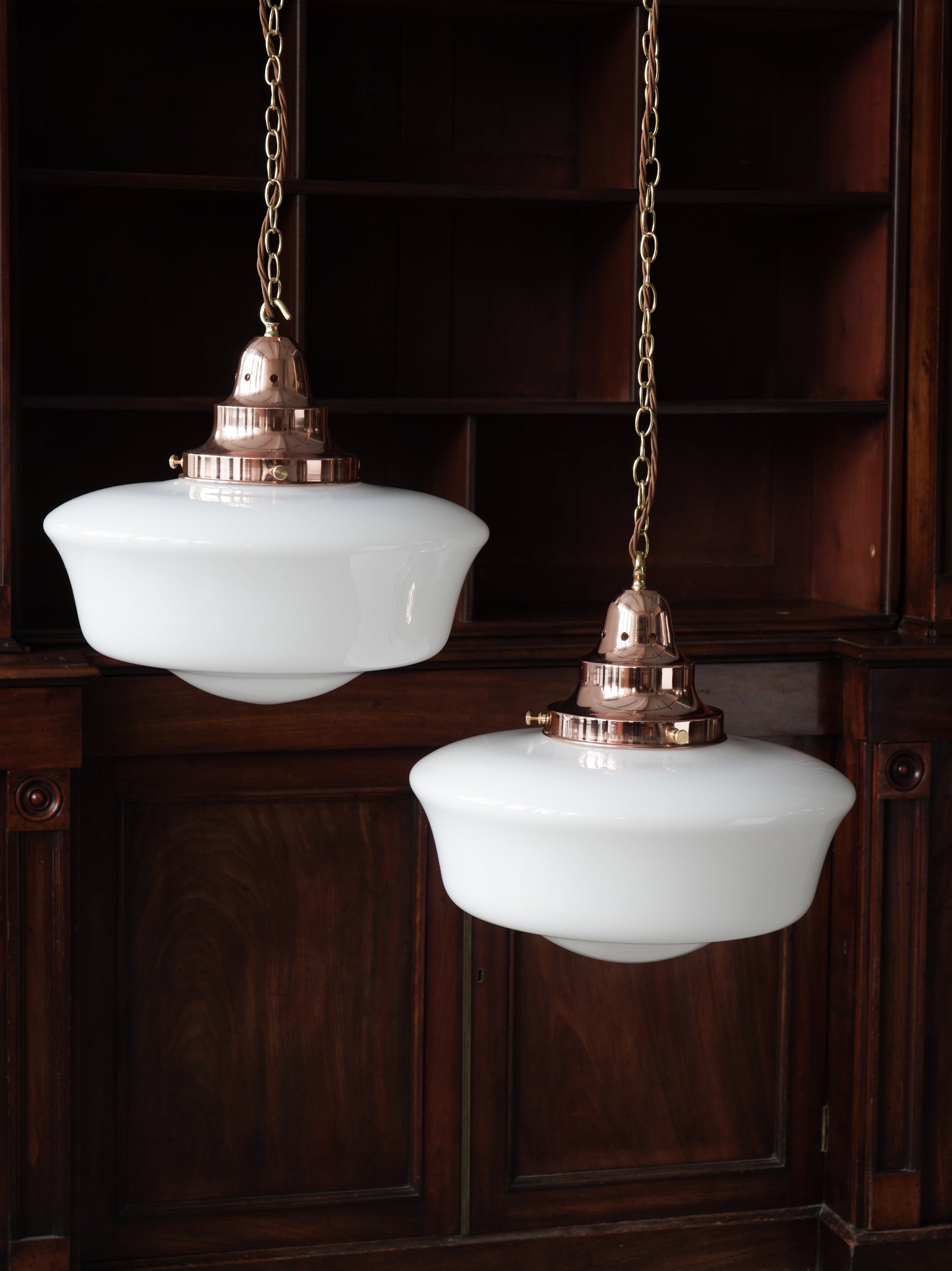 The Capel Bach Opaline Glass Pendant in Polished Copper