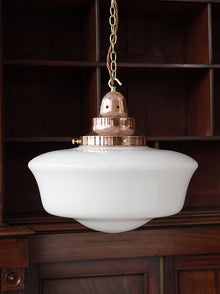 The Capel Mawr Opaline Glass Pendant in Polished Copper